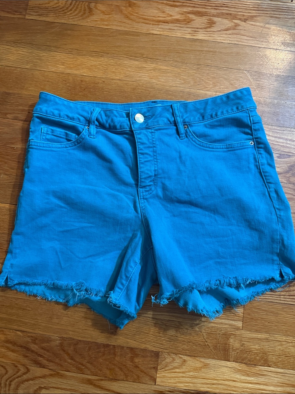 RFM Los Angeles Bright Blue Frayed Hem Denim Shorts